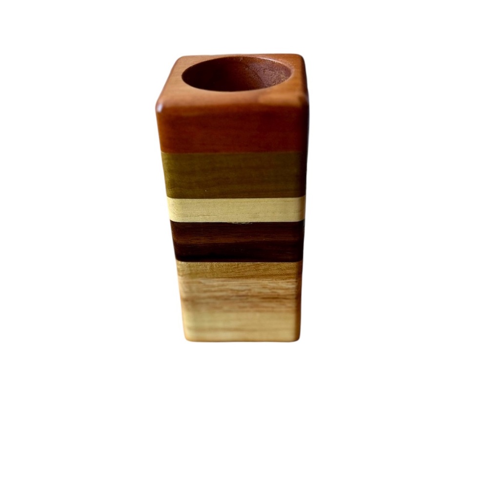 Vintage MCM Stacked Wood Pencil Holder Desk Accessory